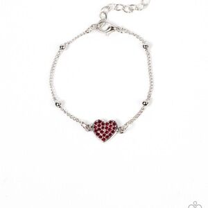 Silver Heart Bracelet with Red Accents
